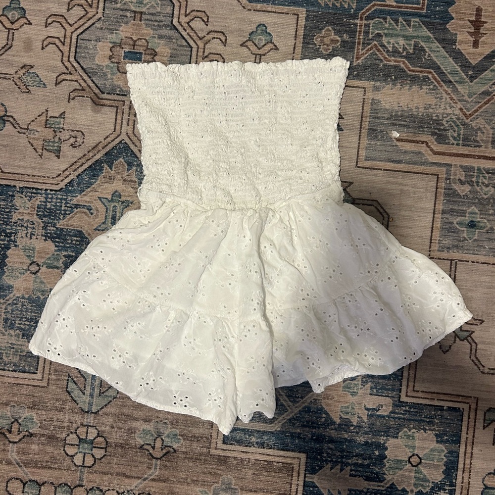 White Eyelet Strapless Dress